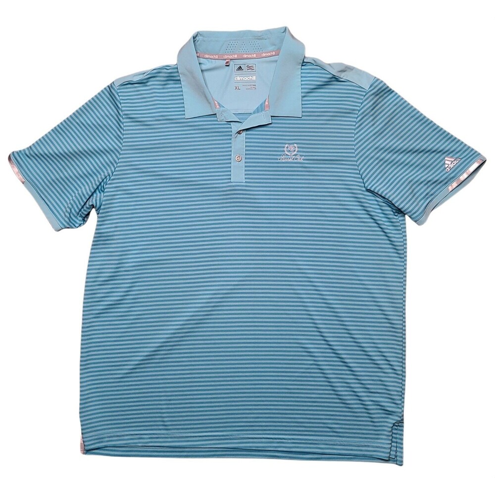 Adidas Mens Golf Polo Shirt Size XL climachill Blue Striped Laurel Oak Florida
